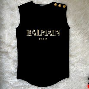 Balmain Logo Print Sleeveless T Shirt 36FR/ Small